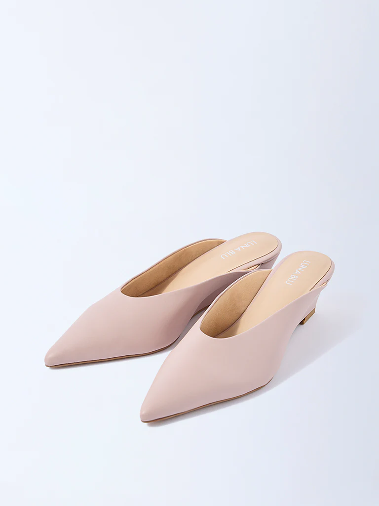 LUNA BLU Blush Pink Wedge-Heel Mules - Image 3