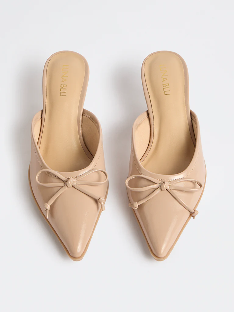 LUNA BLU Blush Solid Bow-Detailed Mules - Image 3
