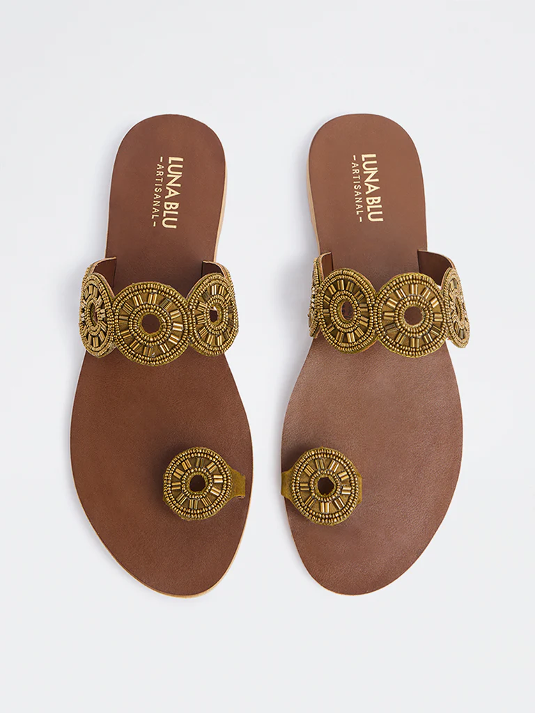 LUNA BLU Bronze Embellished Toe-Ring Sandals - Image 3