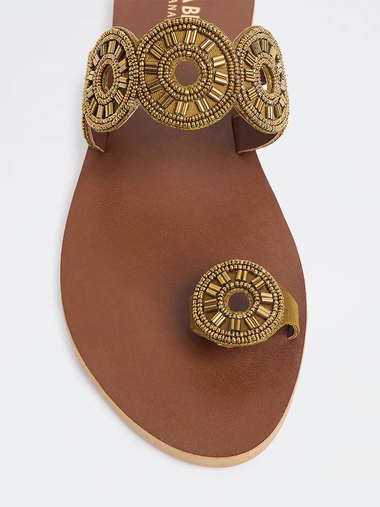 LUNA BLU Bronze Embellished Toe-Ring Sandals - Image 4