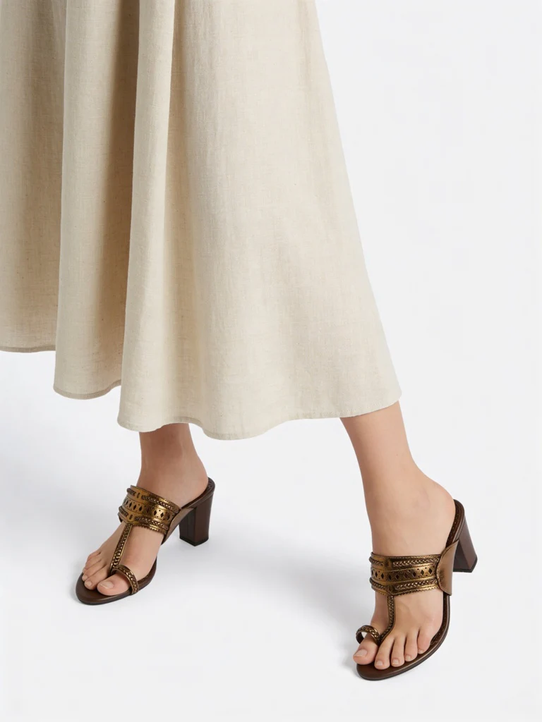 LUNA BLU Bronze Kolhapuri Heel Sandals