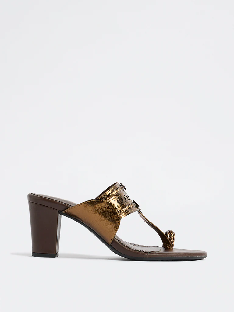 LUNA BLU Bronze Kolhapuri Heel Sandals - Image 3