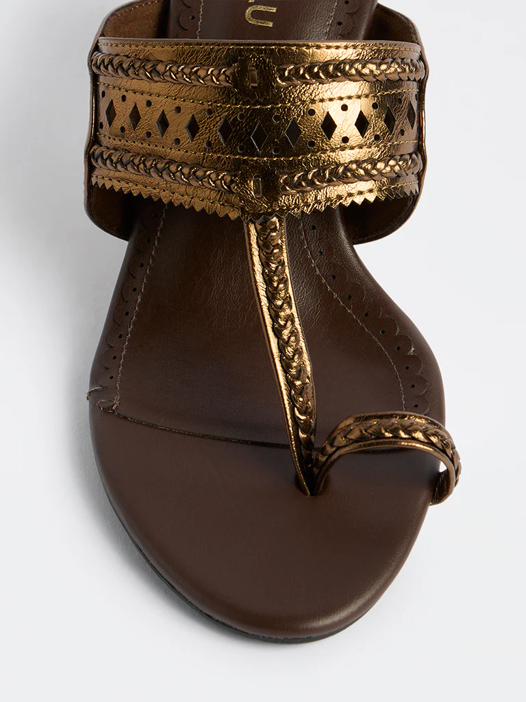 LUNA BLU Bronze Kolhapuri Heel Sandals - Image 4