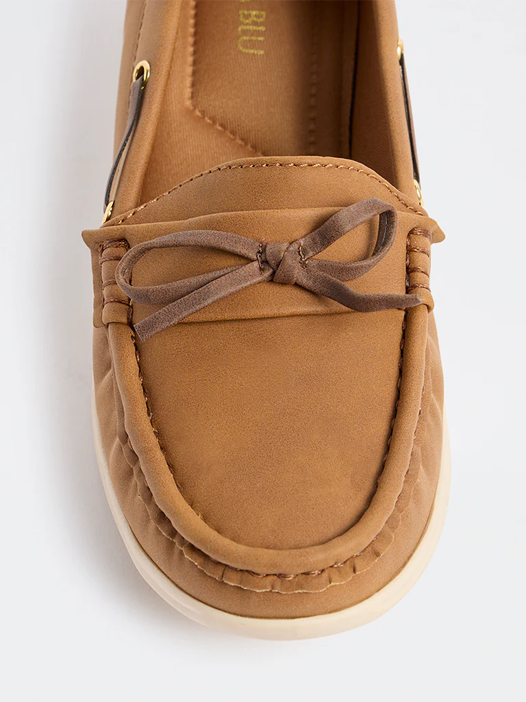 LUNA BLU Brown Bow Detailed Suede Loafers - Image 4