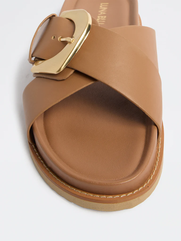 LUNA BLU Brown Buckle-Detailed Comfort Sandals - Image 4