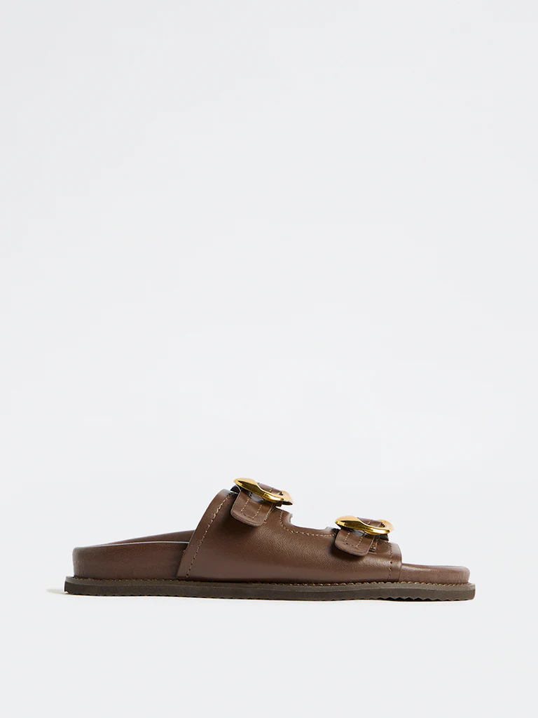 LUNA BLU Brown Buckle-Detailed Sandals - Image 3