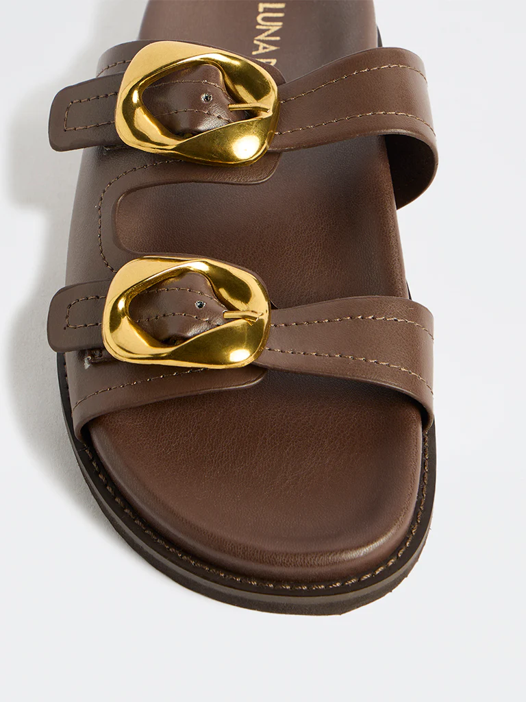 LUNA BLU Brown Buckle-Detailed Sandals - Image 4