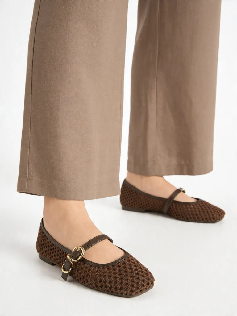 LUNA BLU Brown Crochet-Textured Mary Jane Shoes - Image 2