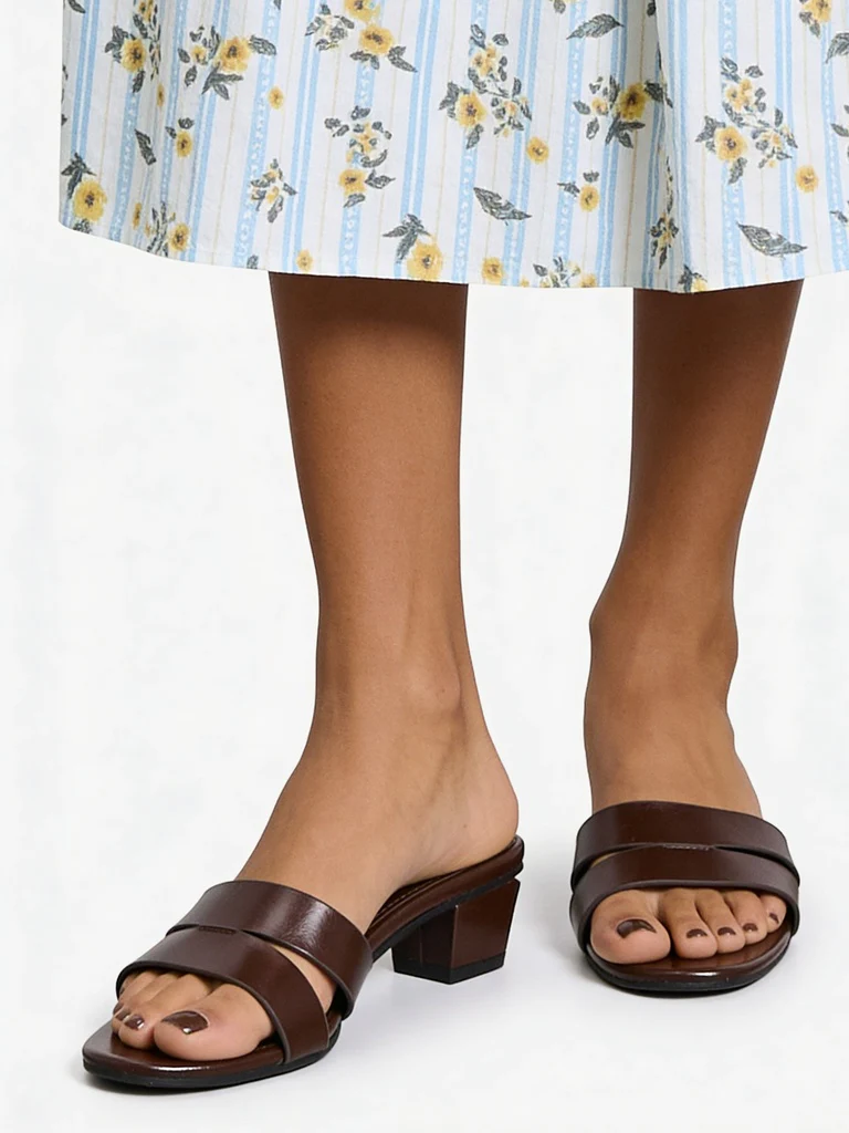 LUNA BLU Brown Double Strap Block Heel Mules - Image 2