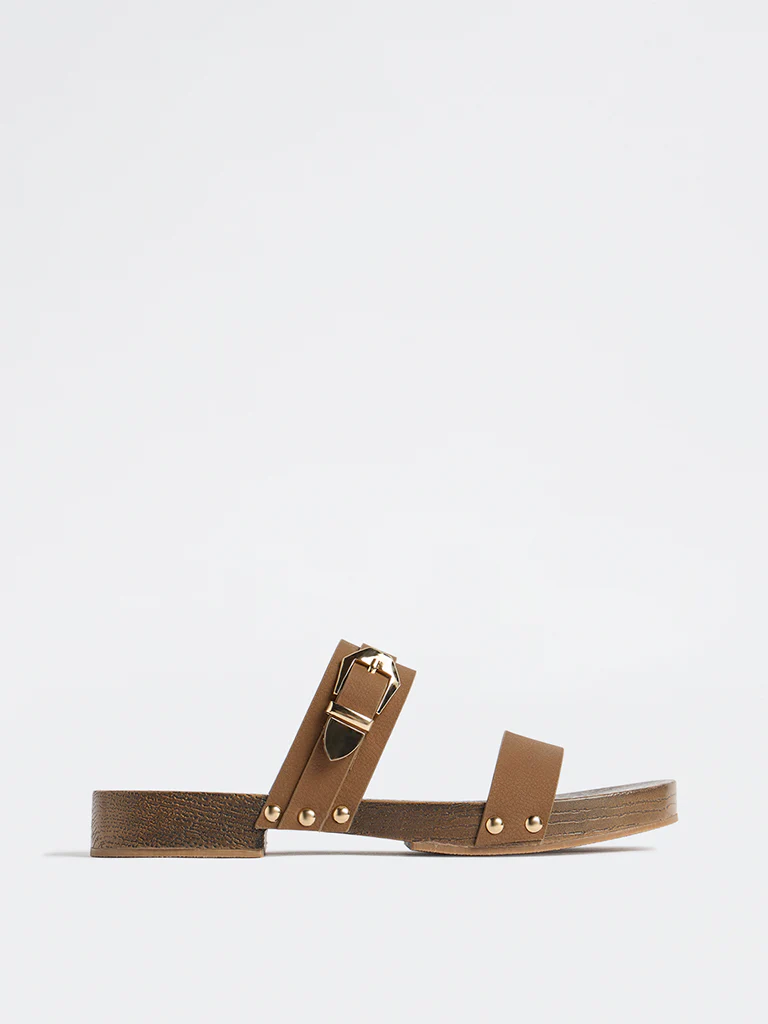 LUNA BLU Brown Double-Strap Clog Sandals - Image 2