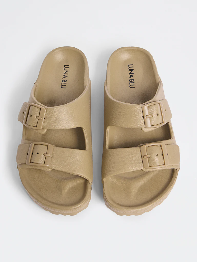 LUNA BLU Brown Dual-Strap Slip-On Sandals - Image 2