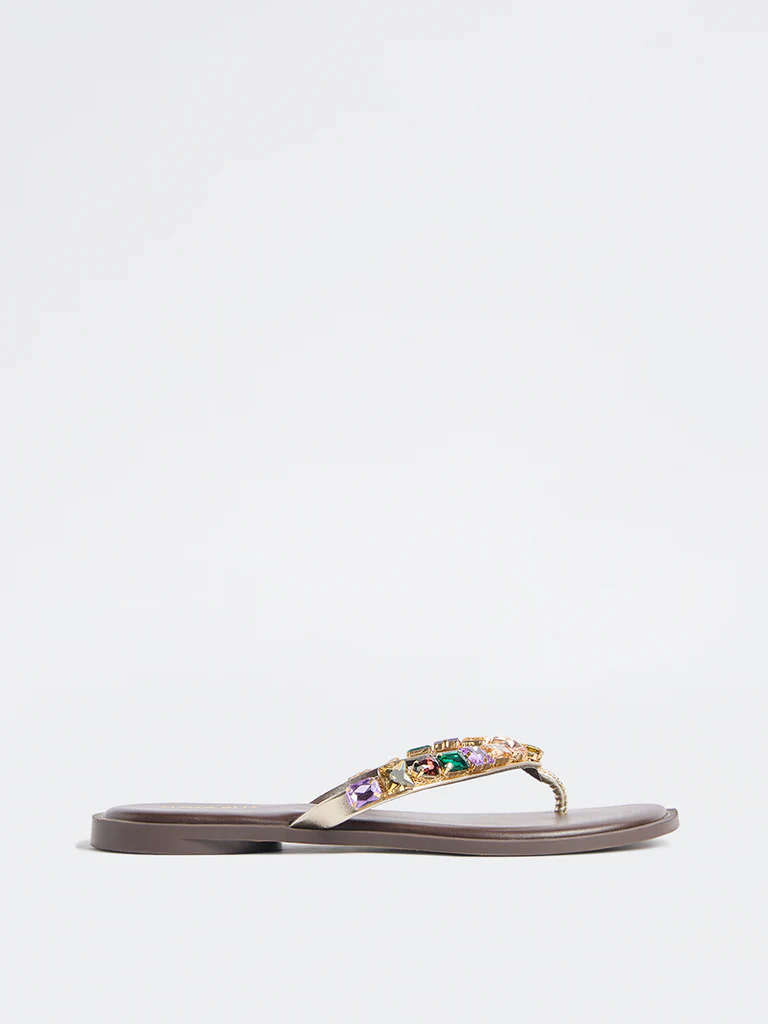LUNA BLU Brown Embellished Sandals - Image 2