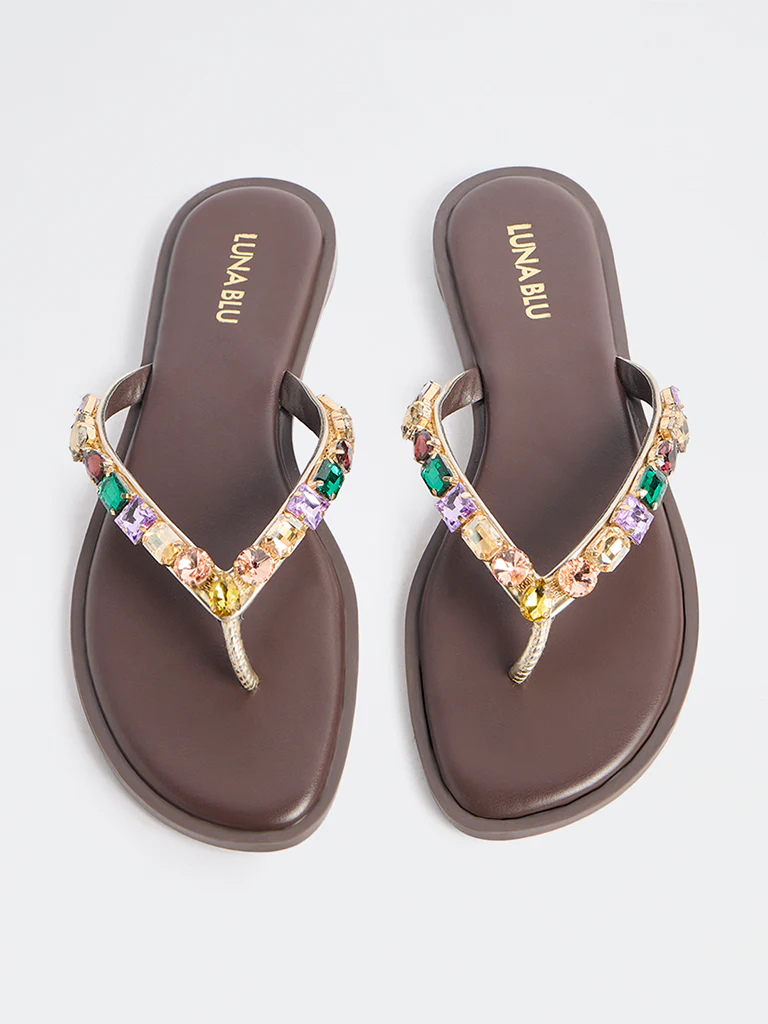 LUNA BLU Brown Embellished Sandals - Image 3