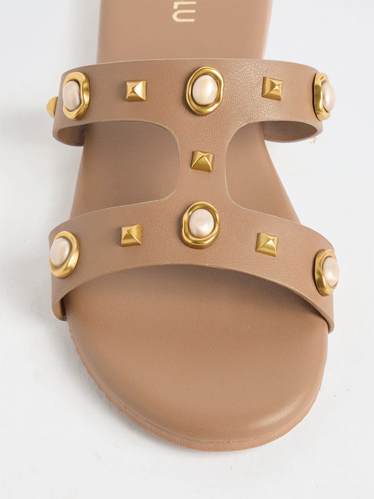 LUNA BLU Brown Embellished Slides - Image 4
