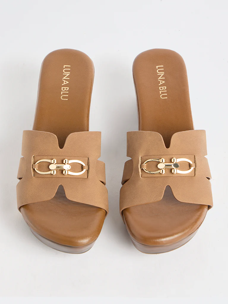 LUNA BLU Brown Hardware-Detailed Platform-Heel Sandals