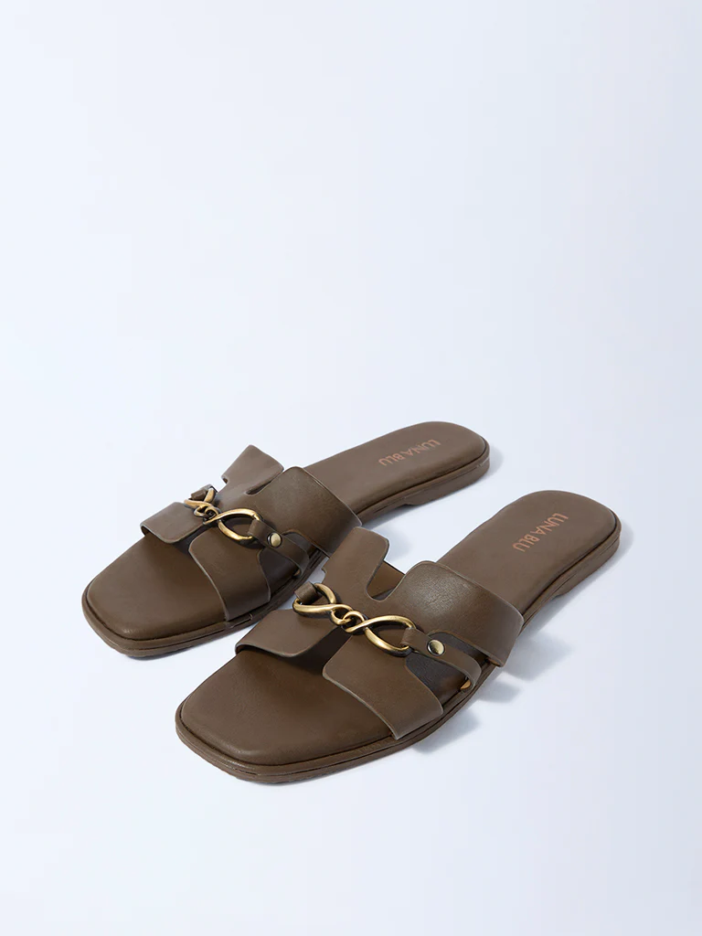 LUNA BLU Brown Hardware-Detailed Slides - Image 2