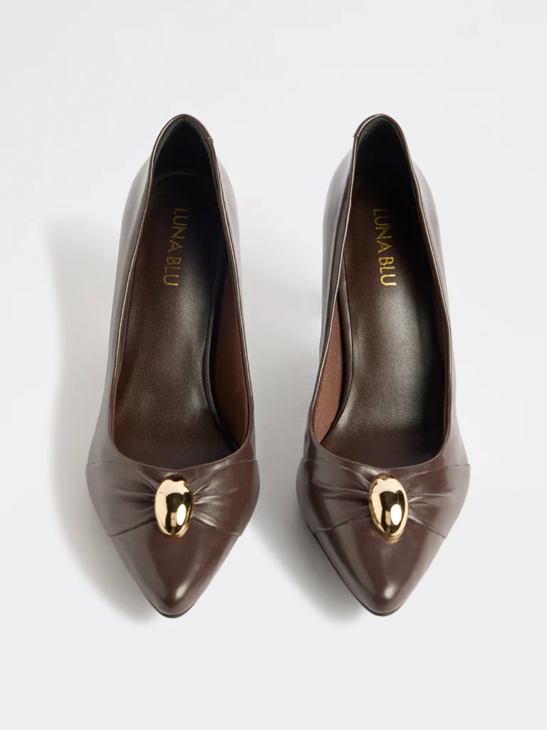 LUNA BLU Brown Hardware-Detailed Stiletto Pump Shoes - Image 3