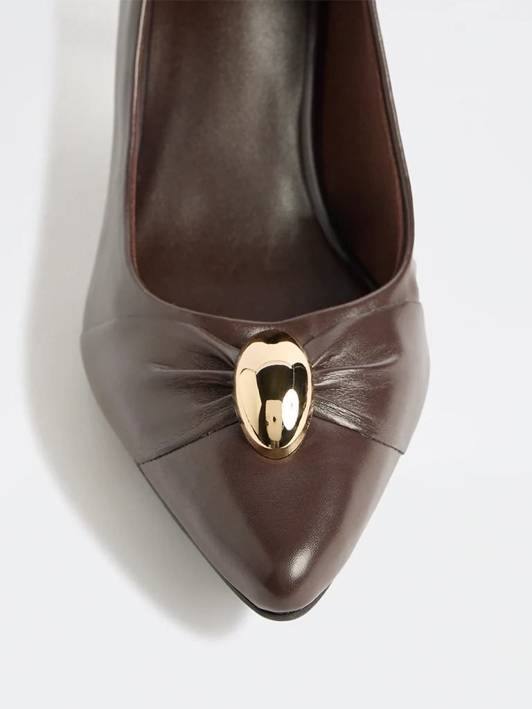 LUNA BLU Brown Hardware-Detailed Stiletto Pump Shoes - Image 4