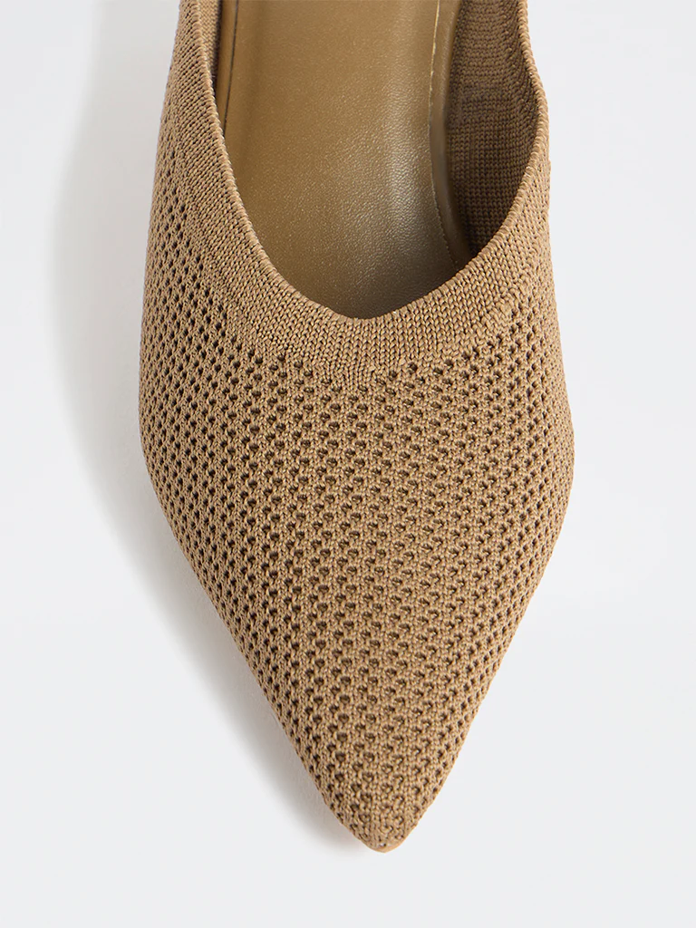 LUNA BLU Brown Knit-Textured Wedge-Heel Sandals - Image 4