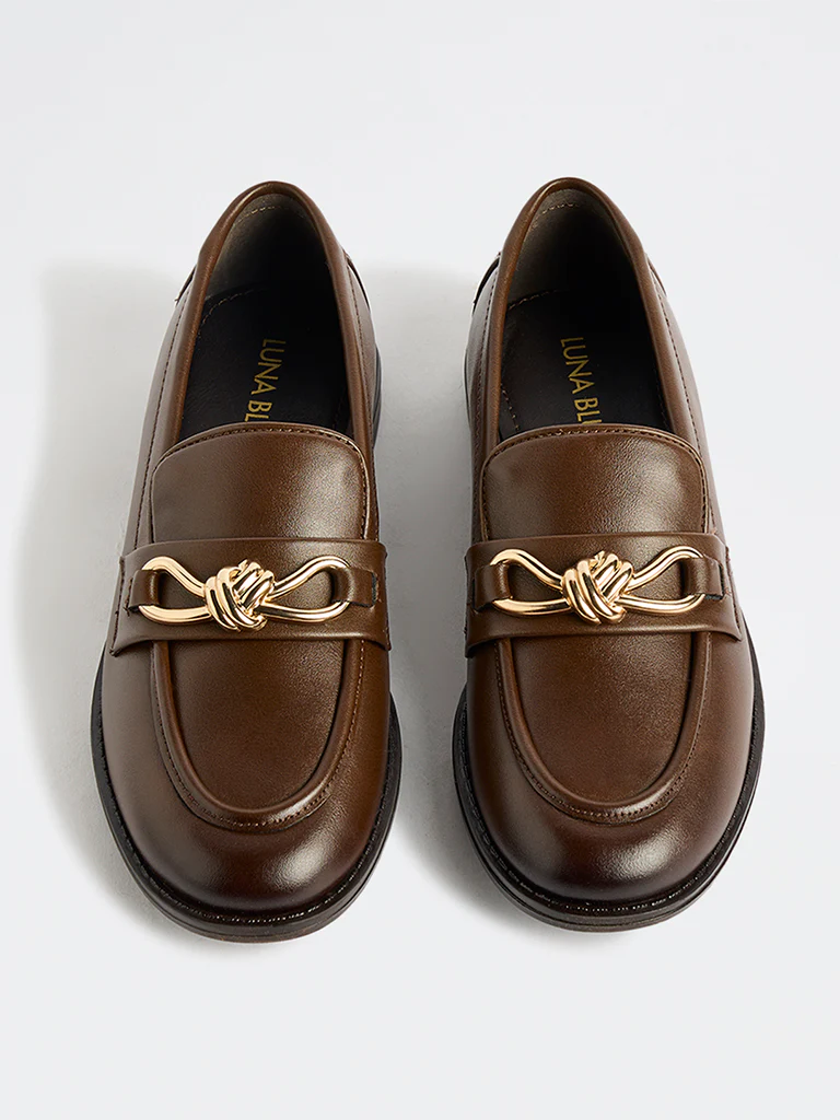 LUNA BLU Brown Metal-Detail Loafers - Image 2