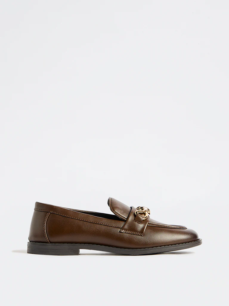 LUNA BLU Brown Metal-Detail Loafers - Image 3