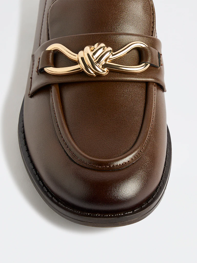 LUNA BLU Brown Metal-Detail Loafers - Image 4