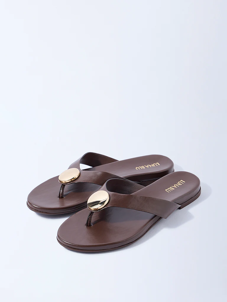 LUNA BLU Brown Metal-Detailed Flip-Flops - Image 2