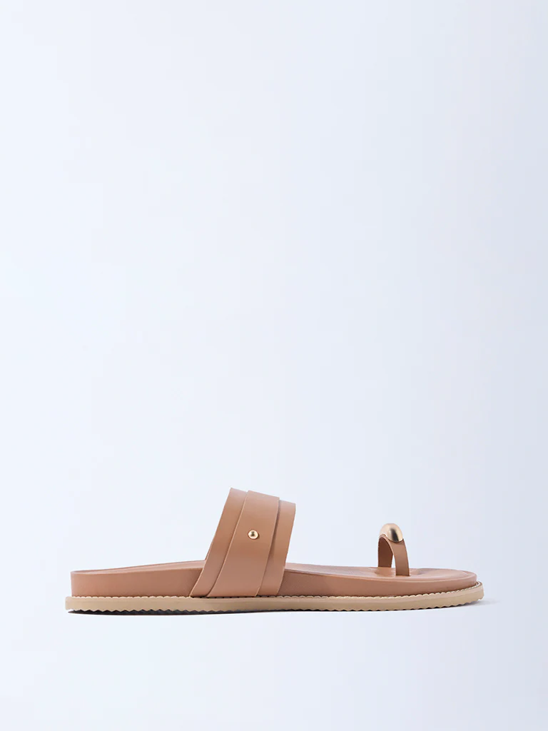 LUNA BLU Brown Metallic Toe-Ring Comfort Sandals - Image 2