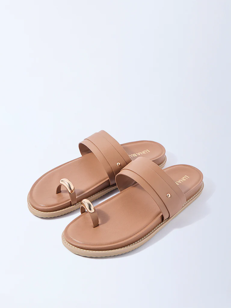 LUNA BLU Brown Metallic Toe-Ring Comfort Sandals - Image 3