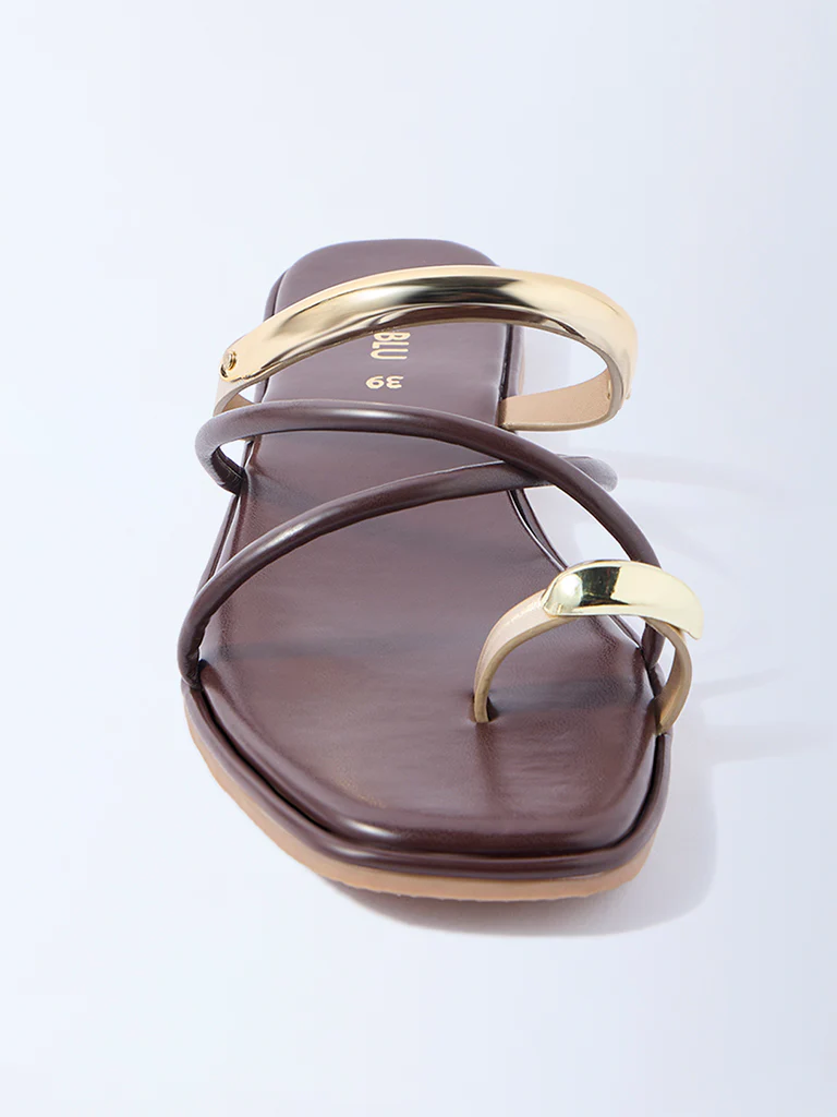 LUNA BLU Brown Metallic Toe-Ring Sandals - Image 3