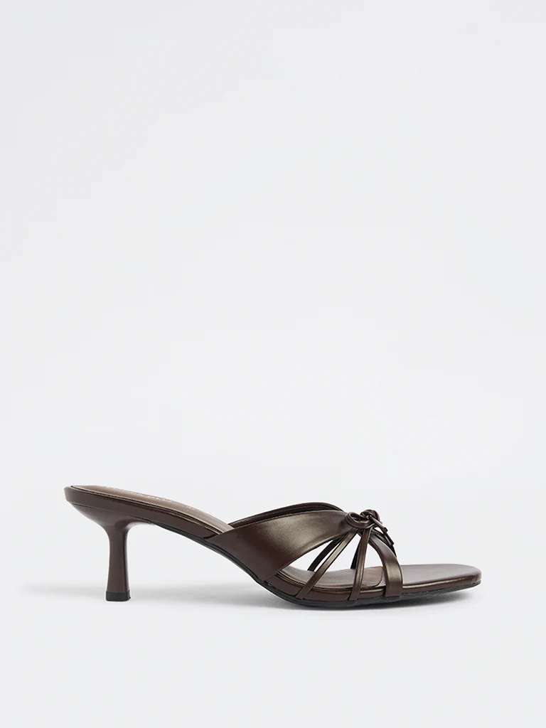 LUNA BLU Brown Multi-Strap Bow-Detail Heel-Sandals - Image 2