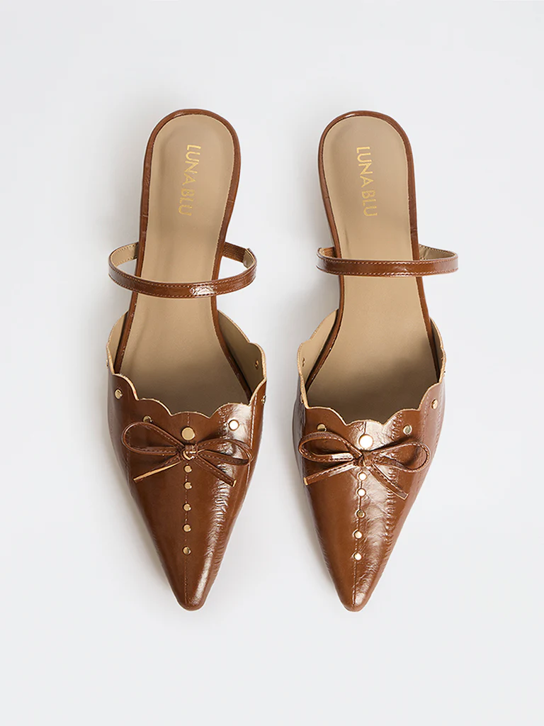 LUNA BLU Brown Pointed Toe Mules - Image 2