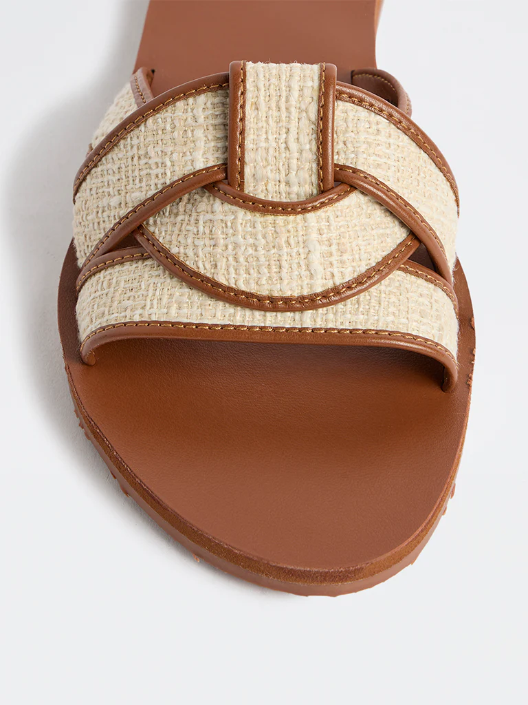 LUNA BLU Brown Raffia-Textured Slides - Image 4
