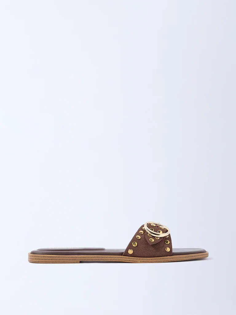 LUNA BLU Brown Stud Detailed Slides - Exclusive - Image 2