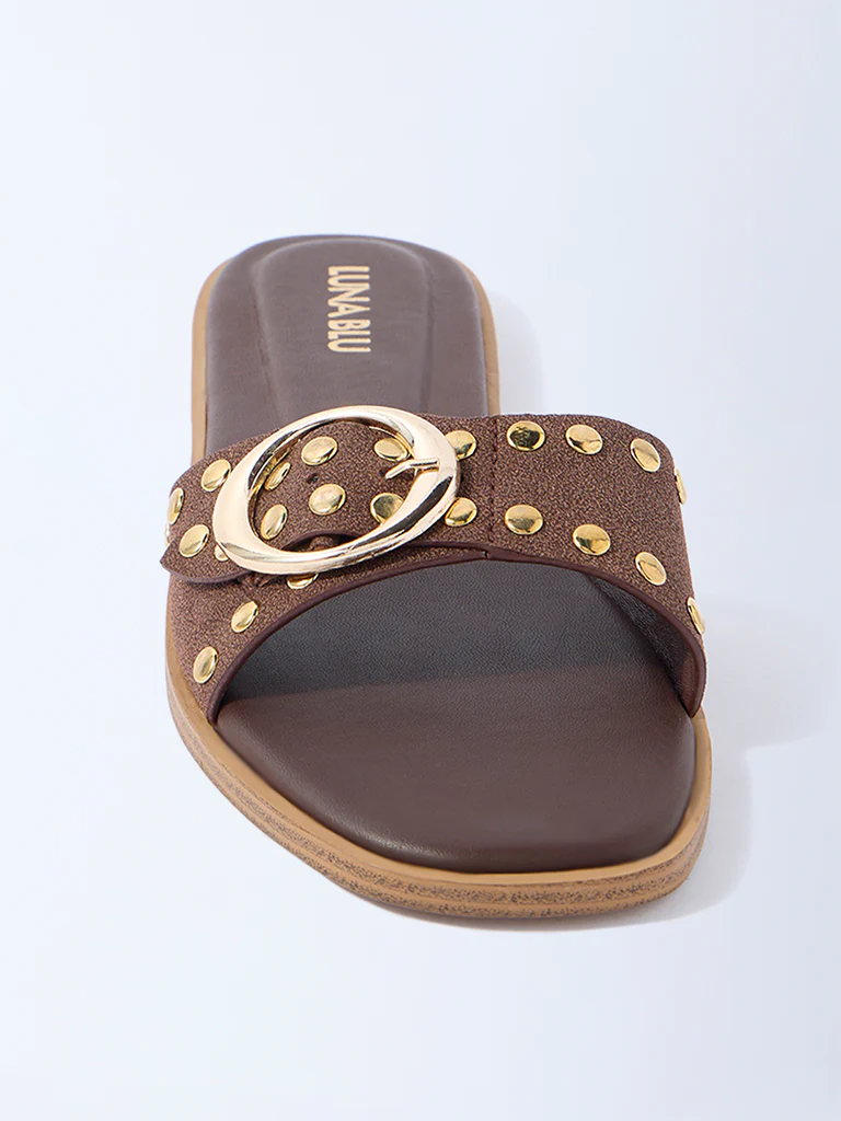 LUNA BLU Brown Stud Detailed Slides - Exclusive - Image 3