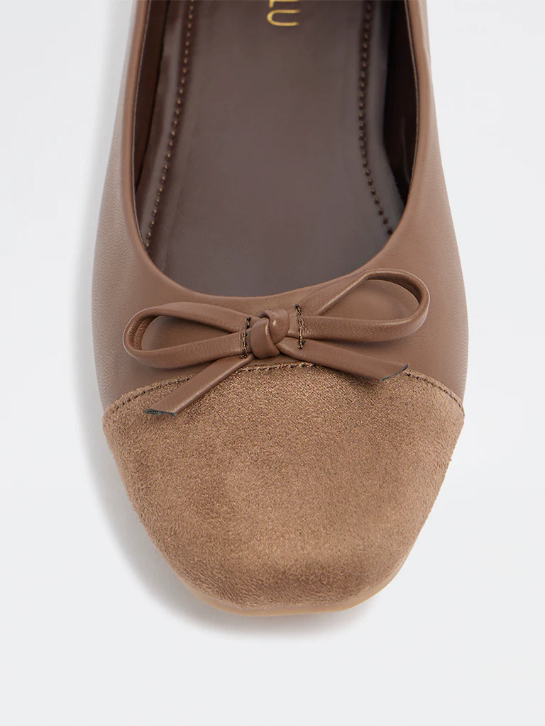 LUNA BLU Brown Suede Bow-Detail Ballerinas - Image 3