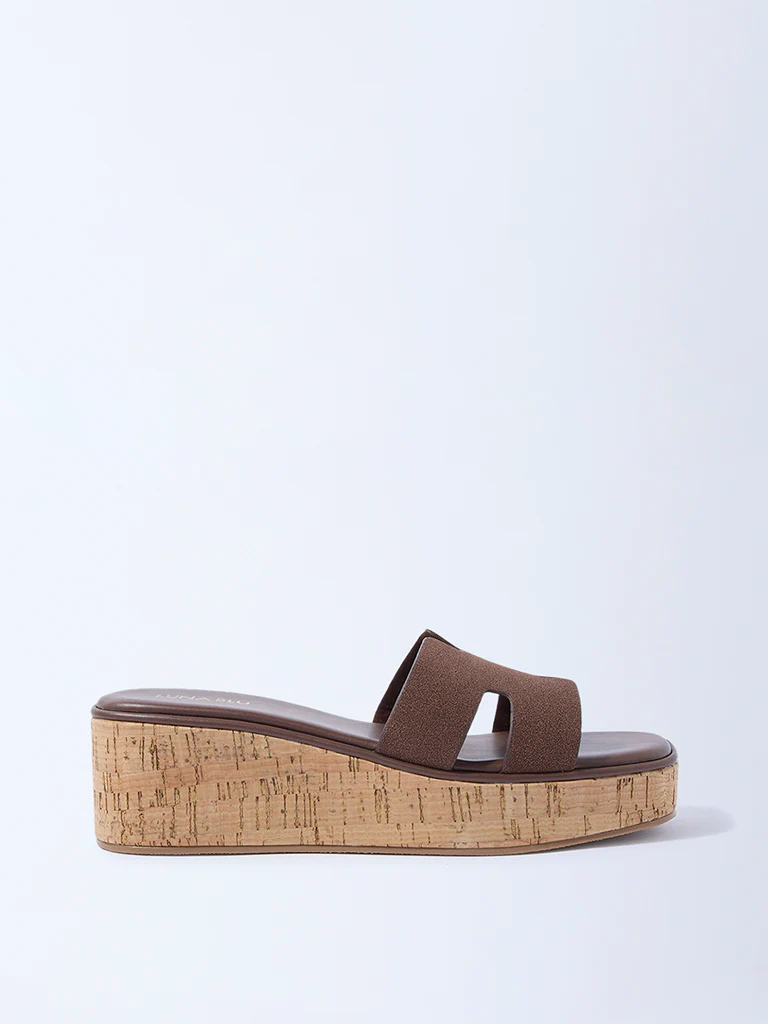 LUNA BLU Brown Suede Platform Wedge Sandals