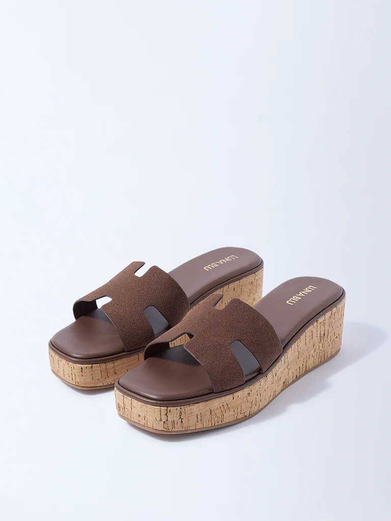 LUNA BLU Brown Suede Platform Wedge Sandals - Image 2