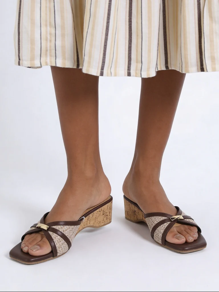 LUNA BLU Brown Trim Detail Wedge Mules - Image 2