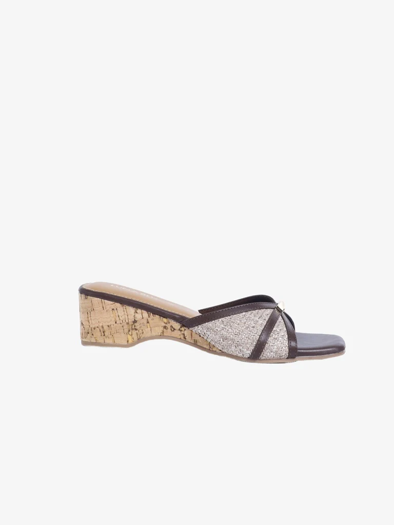 LUNA BLU Brown Trim Detail Wedge Mules - Image 4