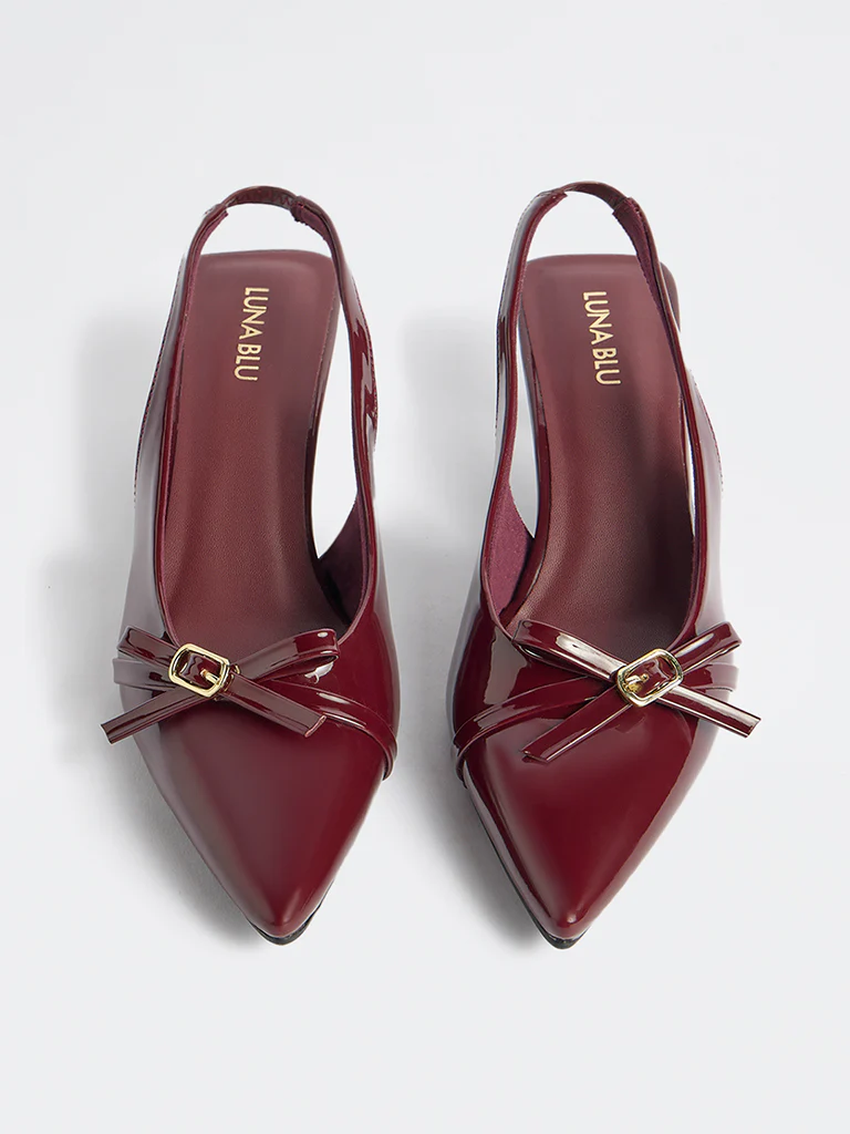 LUNA BLU Burgundy Bow-Detail Slingback Heel Shoes - Image 2