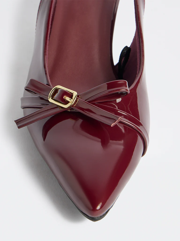 LUNA BLU Burgundy Bow-Detail Slingback Heel Shoes - Image 3