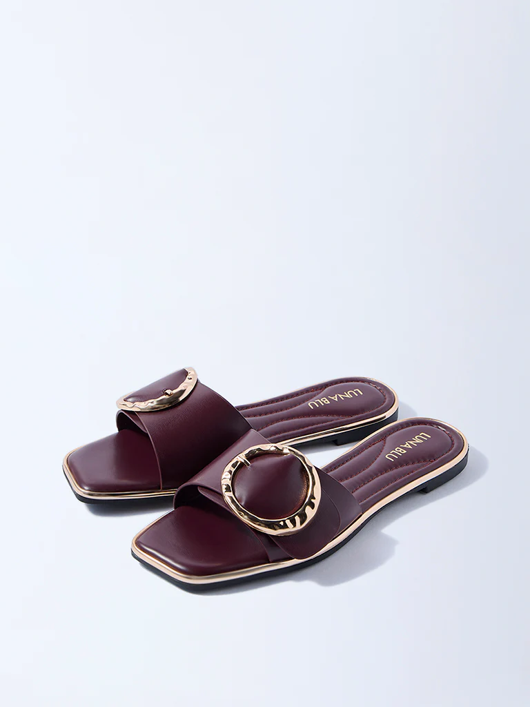 LUNA BLU Burgundy Buckle-Detailed Slides - Image 2
