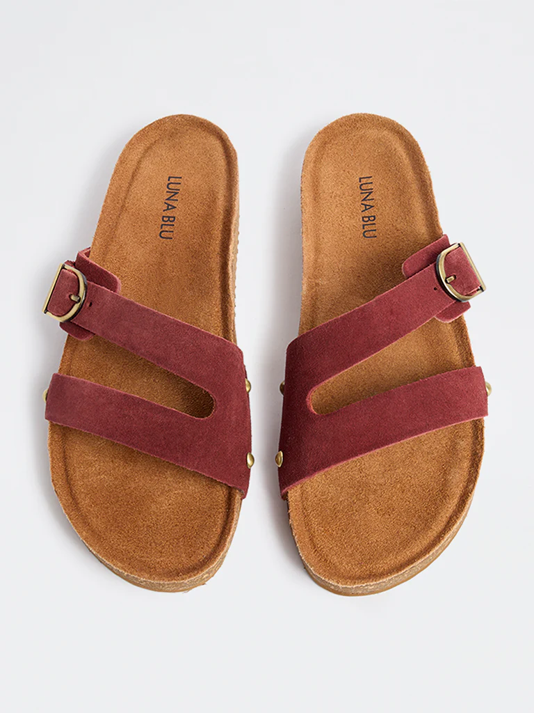 LUNA BLU Burgundy Buckle-Detailed Slip-On Sandals - Image 2