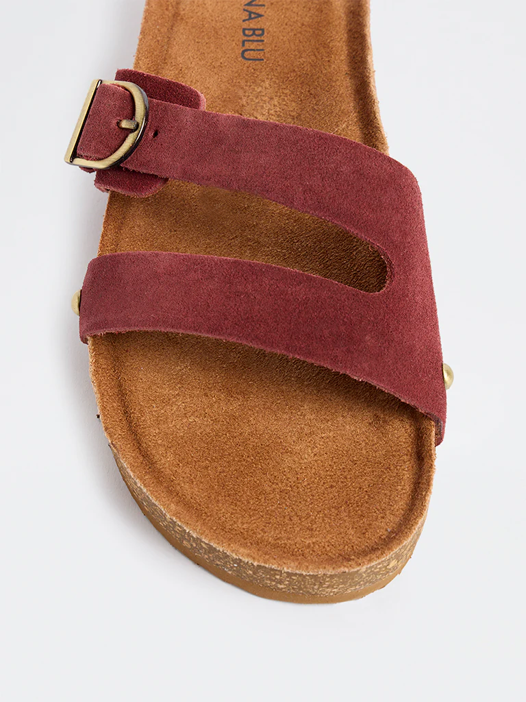 LUNA BLU Burgundy Buckle-Detailed Slip-On Sandals - Image 3