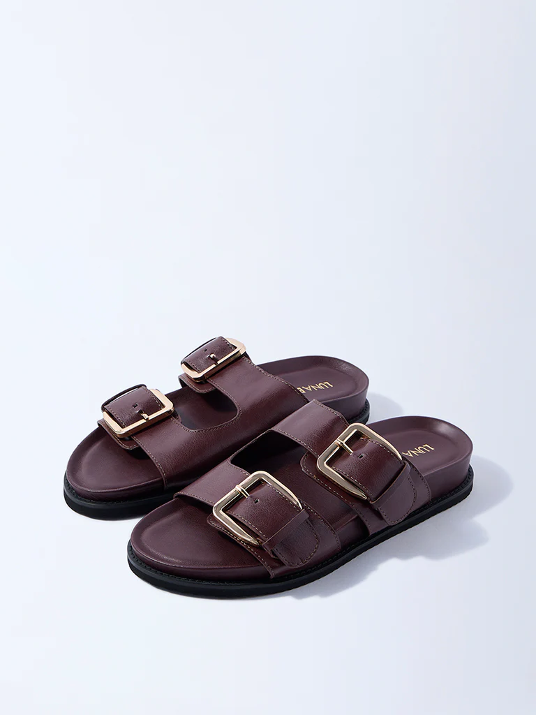 LUNA BLU Burgundy Buckled Slip-On Sandals - Image 2