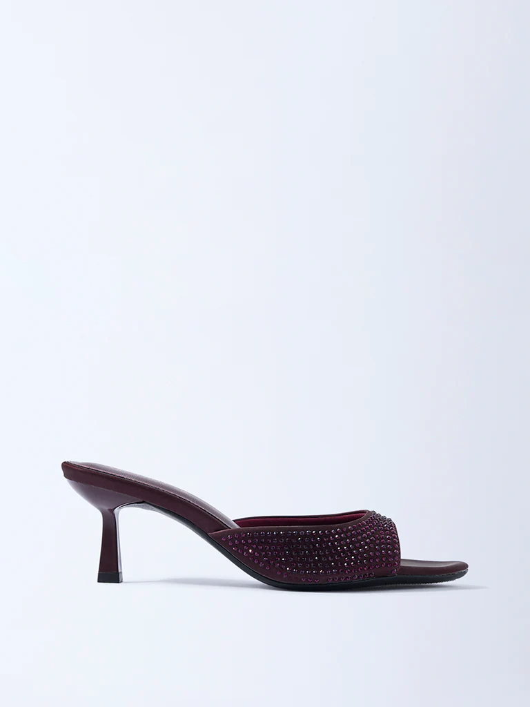 LUNA BLU Burgundy Diamante Embellished Heel Sandals - Image 2