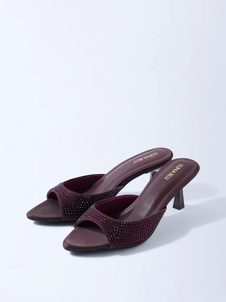 LUNA BLU Burgundy Diamante Embellished Heel Sandals - Image 3