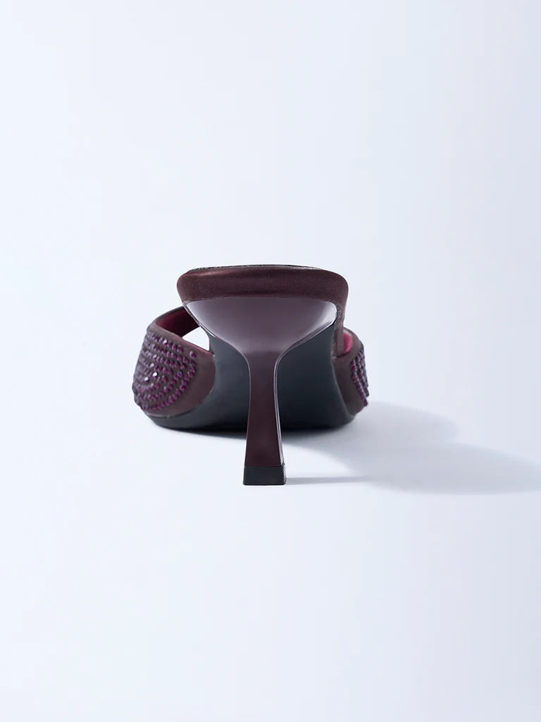 LUNA BLU Burgundy Diamante Embellished Heel Sandals - Image 4