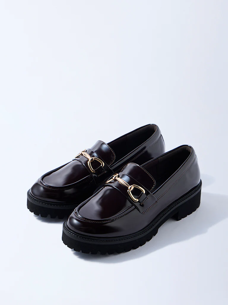 LUNA BLU Burgundy Metal-Detailed Chunky Loafers - Image 2